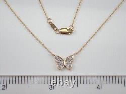 Pendentif de papillon joli pour femme avec diamants simulés ronds plaqué or jaune 14 carats