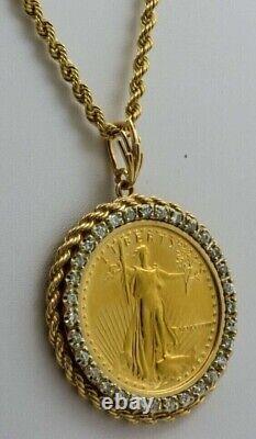 Pendentif de pièce Lady Liberty en diamant de laboratoire rond de 2,0 carats plaqué or jaune 14 carats