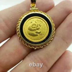 Pendentif de pièce de monnaie en lingot d'un dixième d'once 999 Chine Panda Yuan 14k plaqué or jaune