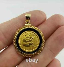 Pendentif de pièce de monnaie en lingot d'un dixième d'once 999 Chine Panda Yuan 14k plaqué or jaune