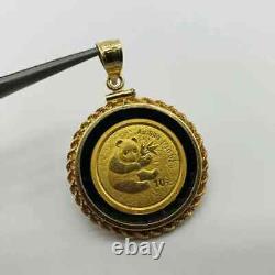 Pendentif de pièce de monnaie en lingot de 1/10 once 999 Chine Panda Yuan plaqué or jaune 14 carats