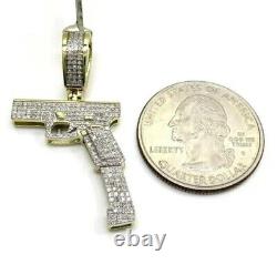 Pendentif de pistolet en argent sterling 925 avec diamant simulé plaqué or jaune 14 carats