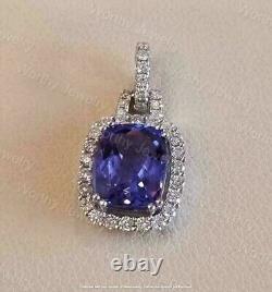 Pendentif en Tanzanite bleue naturelle, à taille coussin de 4 carats, plaqué or blanc 14 carats avec chaîne gratuite.