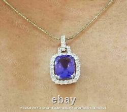 Pendentif en Tanzanite bleue naturelle, à taille coussin de 4 carats, plaqué or blanc 14 carats avec chaîne gratuite.