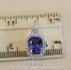 Pendentif en Tanzanite bleue naturelle, à taille coussin de 4 carats, plaqué or blanc 14 carats avec chaîne gratuite.