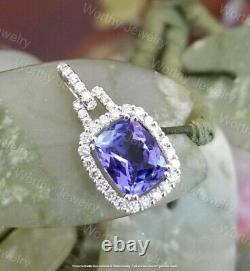 Pendentif en Tanzanite bleue naturelle, à taille coussin de 4 carats, plaqué or blanc 14 carats avec chaîne gratuite.