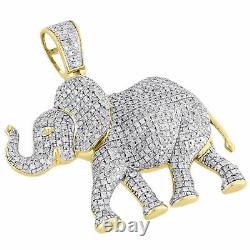 Pendentif en Tronc d'Éléphant en Plaqué Or Jaune 14K avec Moissanite 1.55 Charm Pavé 2CT