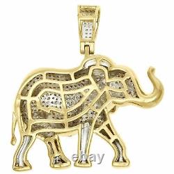 Pendentif en Tronc d'Éléphant en Plaqué Or Jaune 14K avec Moissanite 1.55 Charm Pavé 2CT