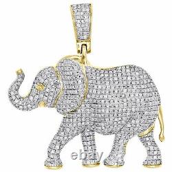 Pendentif en Tronc d'Éléphant en Plaqué Or Jaune 14K avec Moissanite 1.55 Charm Pavé 2CT