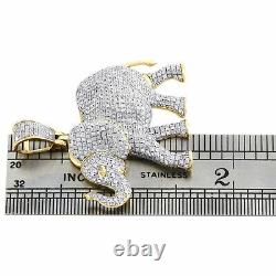 Pendentif en Tronc d'Éléphant en Plaqué Or Jaune 14K avec Moissanite 1.55 Charm Pavé 2CT