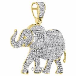 Pendentif en Tronc d'Éléphant en Plaqué Or Jaune 14K avec Moissanite 1.55 Charm Pavé 2CT