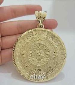 Pendentif en charme pour hommes grands avec calendrier aztèque maya design en plaqué or jaune 14K