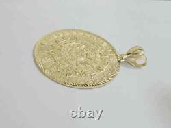 Pendentif en charme pour hommes grands avec calendrier aztèque maya design en plaqué or jaune 14K