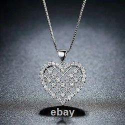 Pendentif en forme de cœur pour femme avec diamant simulé rond de 1,50 Ct en plaqué or blanc 14 carats