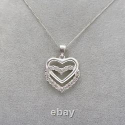 Pendentif en forme de cœur pour femme en moissanite véritable de 1,50 ct, coupée en rond, plaqué or blanc 14 carats.