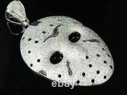 Pendentif en forme de masque de Jason avec diamant créé en laboratoire de coupe ronde de 6 carats en argent plaqué or blanc