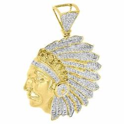 Pendentif en moissanite plaqué or jaune 14K, charme pavé pour hommes amérindiens, 2Ct