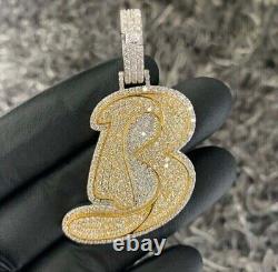 Pendentif initial 'B' en moissanite coupée ronde de 2 carats pour homme plaqué or jaune 14 carats