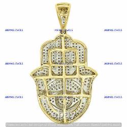 Pendentif main Hamsa maléfique pavé en Moissanite de 3 CT plaqué or jaune 10K 1.55