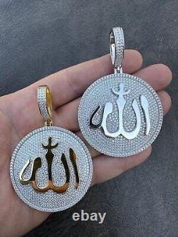 Pendentif médaille Allah en moissanite taillée ronde de 3 carats, plaqué or blanc 14 carats