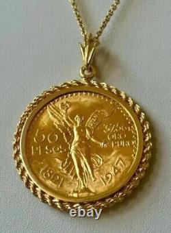 Pendentif personnalisé de 50 Pesos Moneda Mexican Centenario année 14k plaqué or jaune