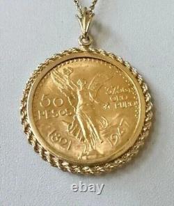 Pendentif personnalisé de 50 Pesos Moneda Mexican Centenario année 14k plaqué or jaune