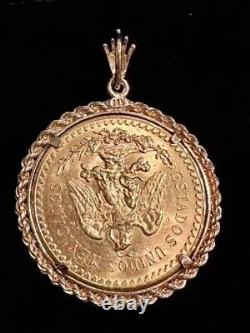 Pendentif personnalisé de 50 Pesos Moneda Mexican Centenario année 14k plaqué or jaune