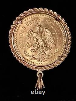 Pendentif personnalisé de 50 Pesos Moneda Mexican Centenario année 14k plaqué or jaune