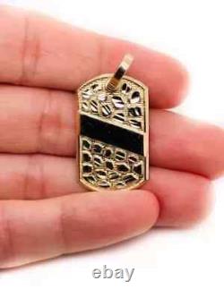 Pendentif personnalisé en argent plaqué or jaune 14K pour hommes, vintage, style dog tag, en forme de nugget.