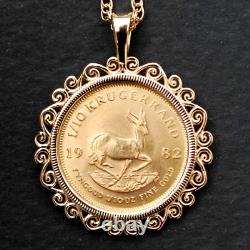 Pendentif personnalisé pour femme/homme avec pièce Krugerrand en or jaune plaqué 14 carats et chaîne offerte