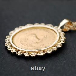 Pendentif personnalisé pour femme/homme avec pièce Krugerrand en or jaune plaqué 14 carats et chaîne offerte