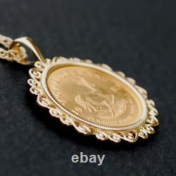 Pendentif personnalisé pour femme/homme avec pièce Krugerrand en or jaune plaqué 14 carats et chaîne offerte