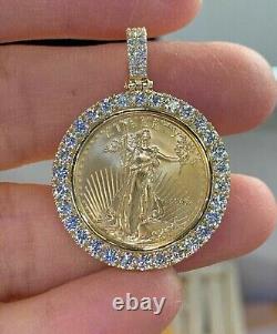 Pendentif pièce de monnaie Lady Liberty en diamant simulé taille ronde 2Ct plaqué or jaune 14K