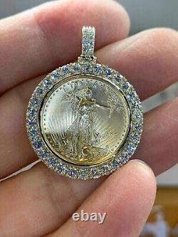 Pendentif pièce de monnaie Lady Liberty en diamant simulé taille ronde 2Ct plaqué or jaune 14K