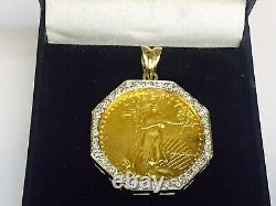 Pendentif pièce de monnaie Lady Liberty en or jaune plaqué 14K avec diamant simulé taillé en rond de 2Ct