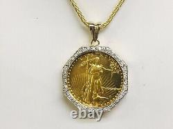 Pendentif pièce de monnaie Lady Liberty en or jaune plaqué 14K avec diamant simulé taillé en rond de 2Ct