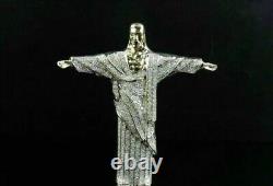Pendentif pour homme avec design de Jésus en moissanite taillée ronde de 2,00 Ct, plaqué or jaune 14K