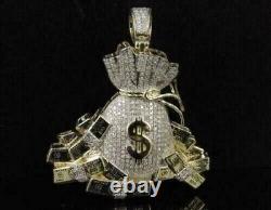 Pendentif pour homme en forme de sac d'argent en moissanite taille ronde de 2,00 ct plaqué or jaune 14k réel