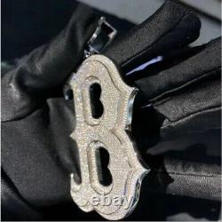 Pendentif pour homme en lettre B avec initiale B en moissanite taillée ronde de 2,50 carats, plaqué or blanc.