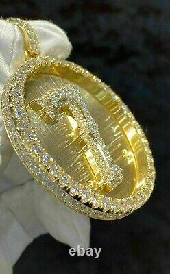 Pendentif pour homme en or jaune 14 carats plaqué avec Moissanite taille brillant de 3 carats, numéro chanceux 7''