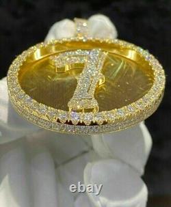 Pendentif pour homme en or jaune 14 carats plaqué avec Moissanite taille brillant de 3 carats, numéro chanceux 7''