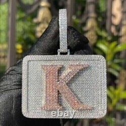 Pendentif pour homme personnalisé avec lettre K en moissanite taillée en rond de 5 Ct plaqué or blanc 14 carats