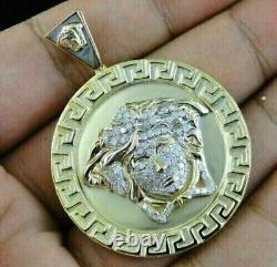 Pendentif pour homme tête de Méduse en argent plaqué or jaune 14 carats avec Moissanite taillée ronde de 2 carats