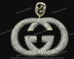 Pendentif sur mesure pour homme en or jaune 14 carats avec nom GG et moissanite ronde de 3 carats.