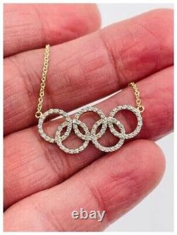 Pendentif symbole olympique en argent 925 plaqué or jaune 14 carats avec diamant simulé rond
