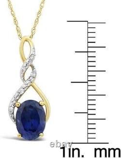 Pendentif torsadé en plaqué or jaune 14 carats avec une pierre simulée en saphir bleu ovale de 2 carats