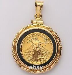 Pendentif unisexe en forme de pièce American Eagle 18 avec serti en or jaune plaqué 14 carats