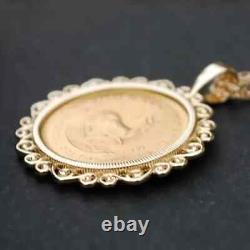 Pendentif unisexe personnalisé en pièce Krugerrand avec chaîne de 18 pouces en argent plaqué or jaune 14 carats.