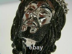 Pendentif visage de Jésus en moissanite noire de 7,00 Ct pour homme plaqué or blanc 14 carats