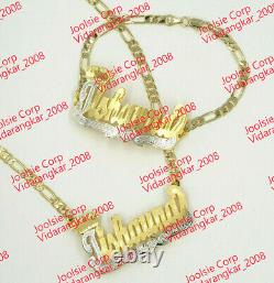 Personalized 14k Plaqué Or Double 3d Nom Collier Bracelet Set, Rolex Couronne
